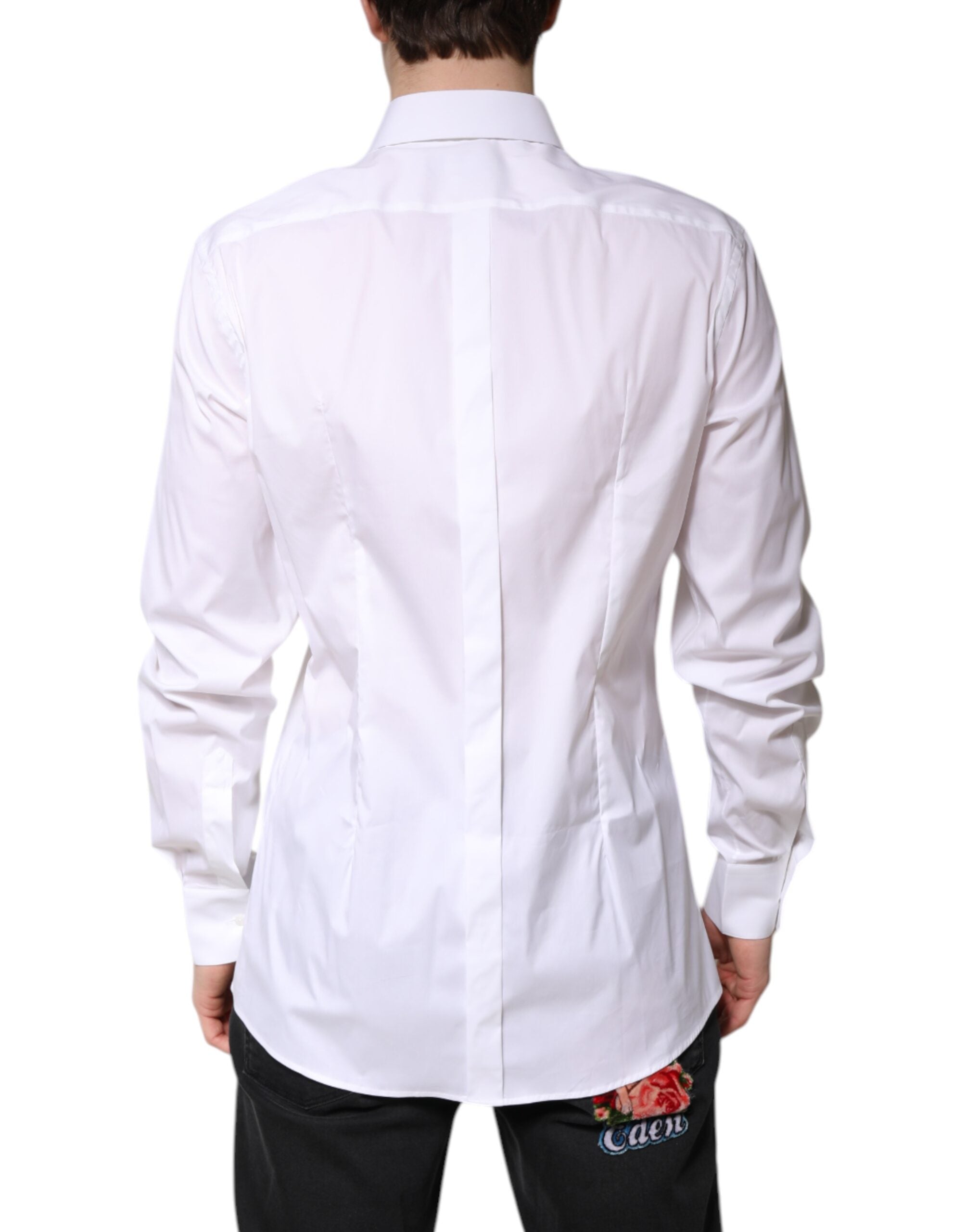 Dolce & Gabbana White Cotton GOLD Men's Dress Formal Shirt